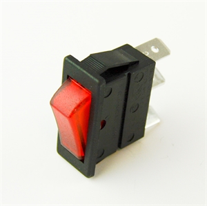 Smal vippekontakt med rødt lys - DPST 2 polet - hul 11 x 30 mm.